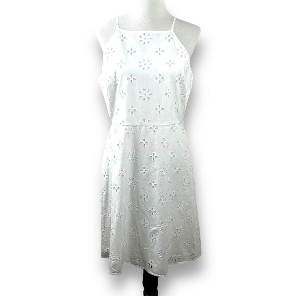Loft Women's Size 10 Square Neck Eyelet Lace White‎ Mini Dress 100% Cotton New